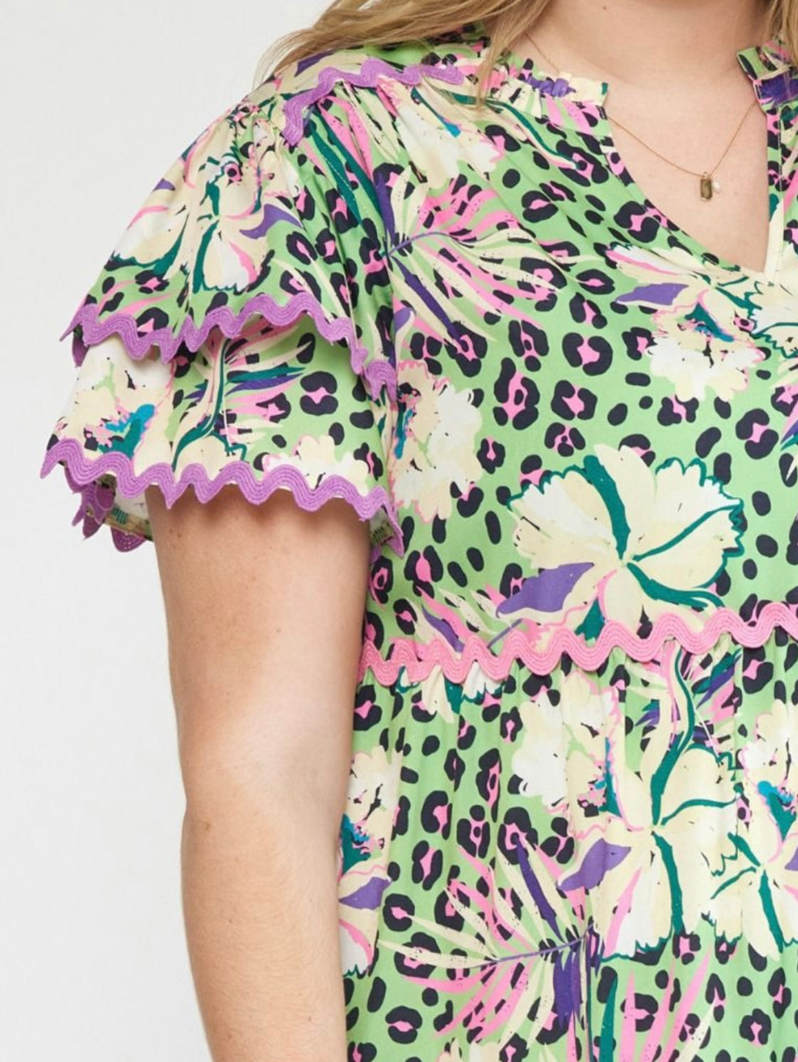 Mixed Leopard Print V-Neck Mini Dress - Plus Size