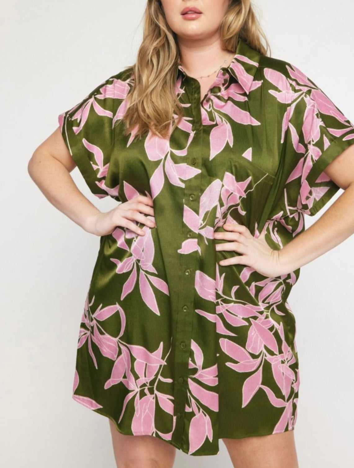 Floral Print Button Down Mini Dress - Plus Size