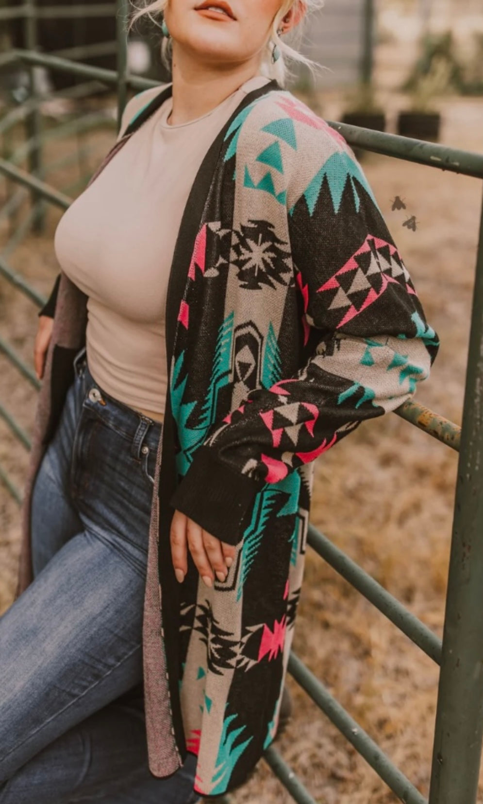 Aztec Print Cardigan Sweater