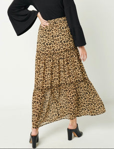 Leopard Print Ruffle Tiered Maxi Skirt