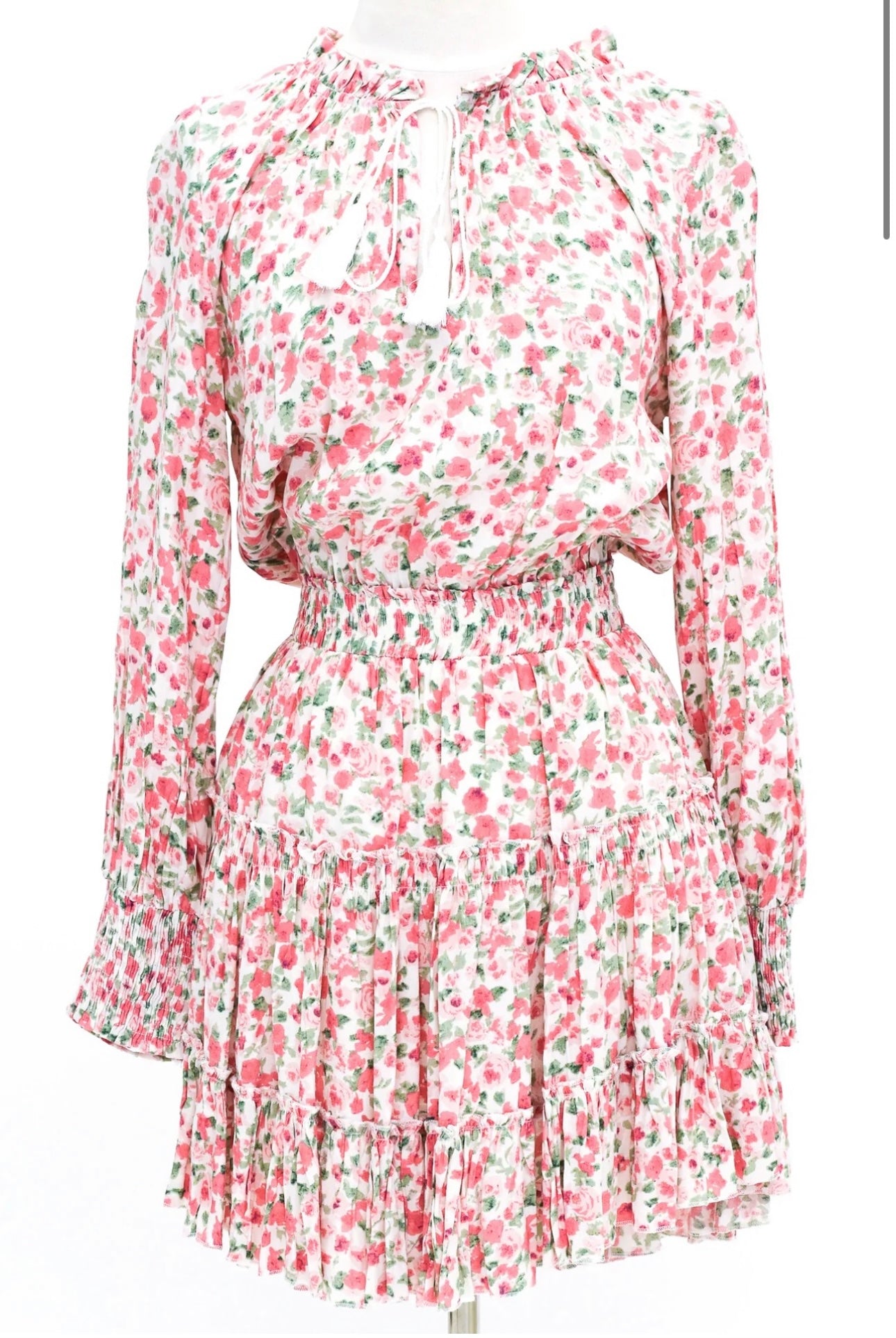 Pink Floral Long Sleeve Mini Dress