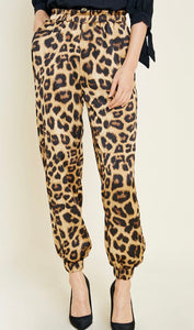 Satin Leopard Print Jogger Pants