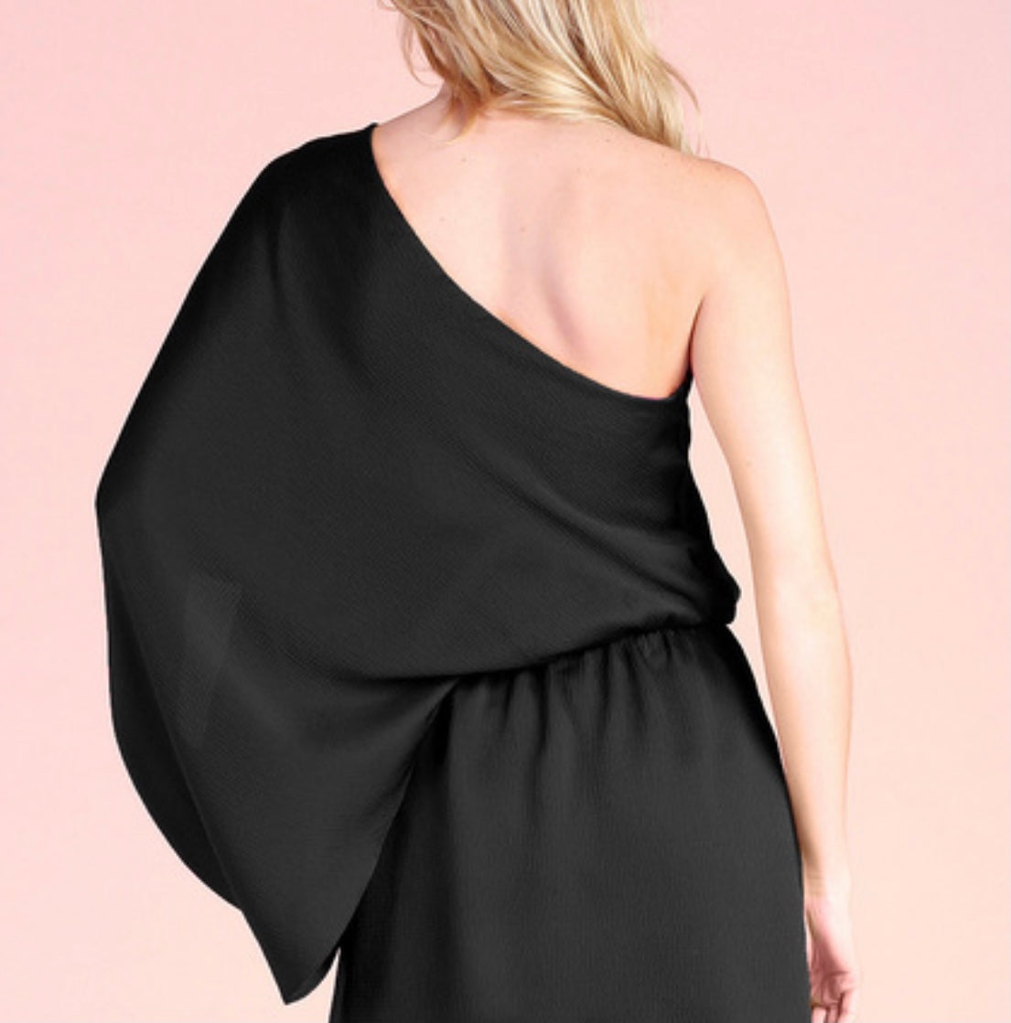 Black Solid Slouchy One Shoulder Maxi