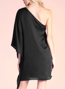 One Sleeve Draped Mini Dress - Black