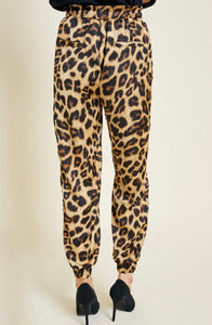 Satin Leopard Print Jogger Pants