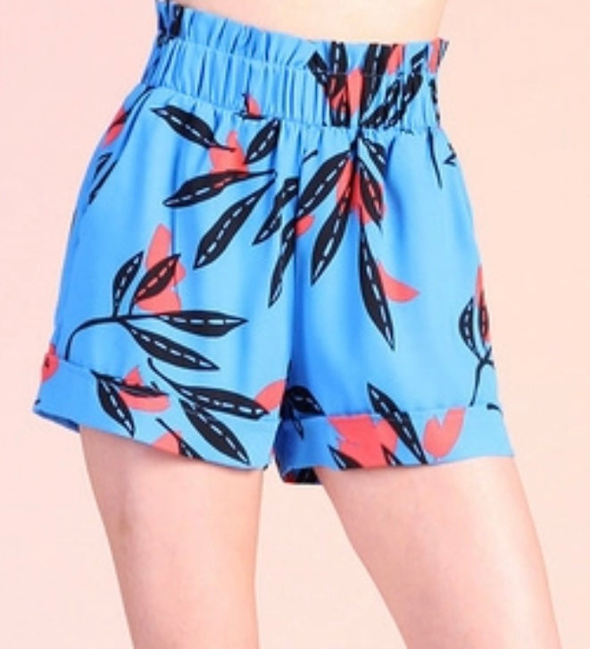 Crop Top and High Rise Short Set - Tropical Blue